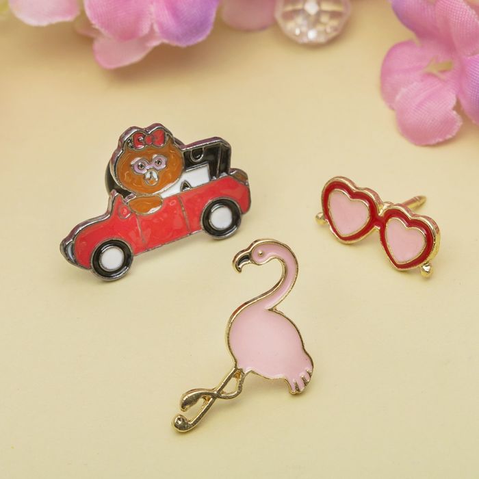 Набор значков "Гламур", цвет розовый в золоте