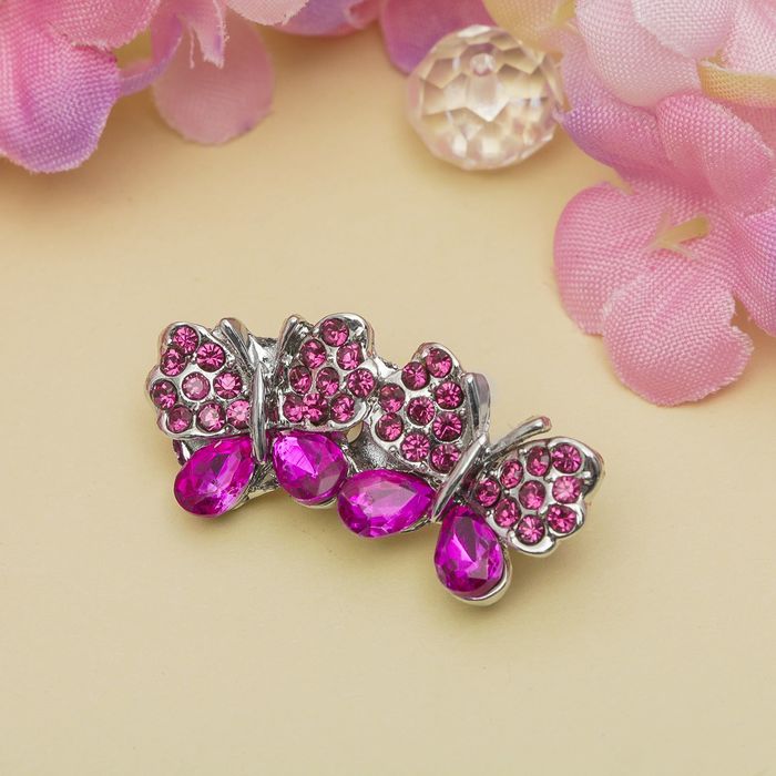 Брошь "Бабочки пара", цвет розовый в серебре