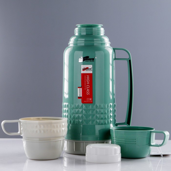 Термос 1000 мл «Призма», с ручкой, 2 кружки, микс, 15х30 см