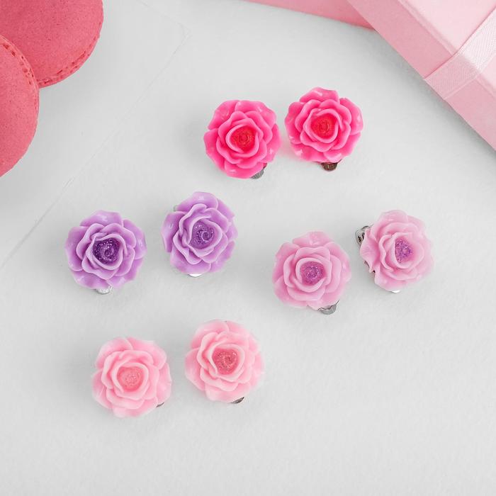 Клипсы детские "Выбражулька", розы с блестками, цвет микс