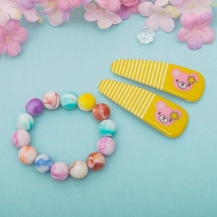 Набор детский "Выбражулька" 3 предмета: 2 заколки, браслет, цвет микс