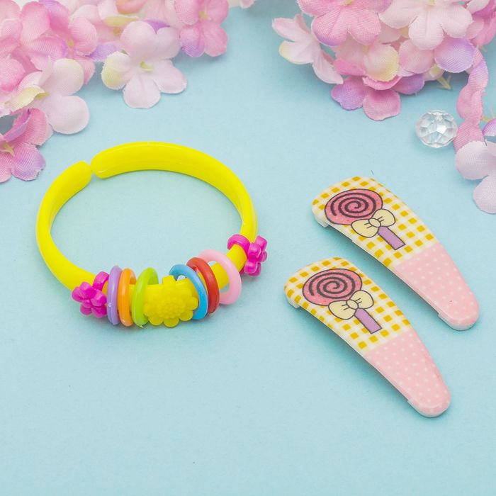 Набор детский "Выбражулька" 3 предмета: 2 заколки, браслет каркас, цвет МИКС