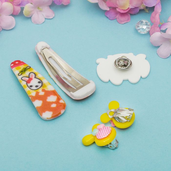 Набор детский "Выбражулька" 4 предмета: 2 заколки, клипсы, брошь, зверюшки, цвет МИКС