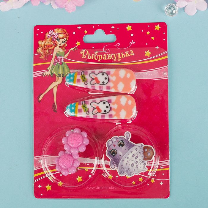 Набор детский "Выбражулька" 4 предмета: 2 заколки, клипсы, брошь, кексик, цвет МИКС