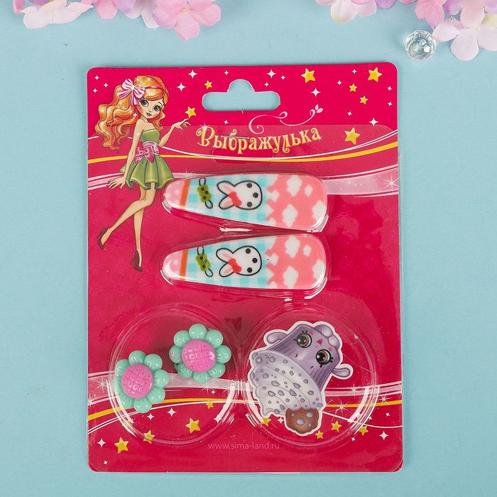 Набор детский "Выбражулька" 4 предмета: 2 заколки, клипсы, брошь, кексик, цвет МИКС