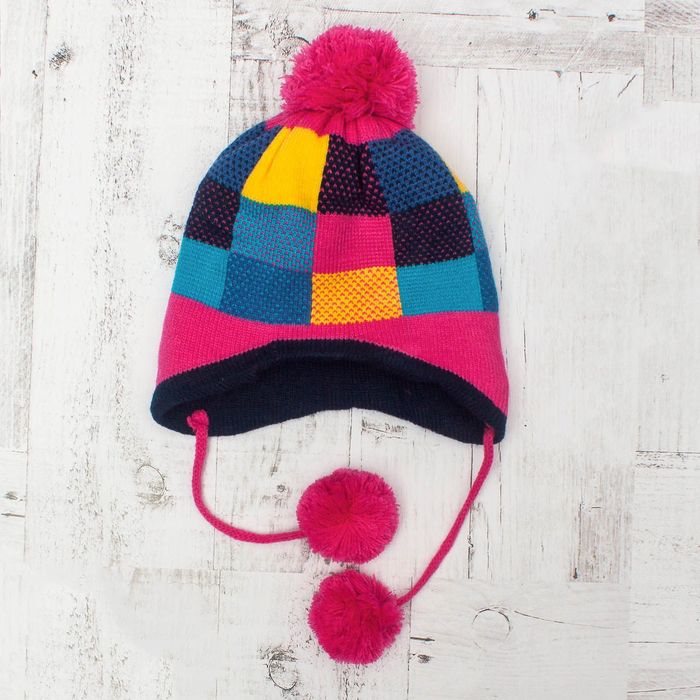 Комплект утеплённый для девочки "Клеточка" (шапка, шарф), р-р 50, цвет розовый