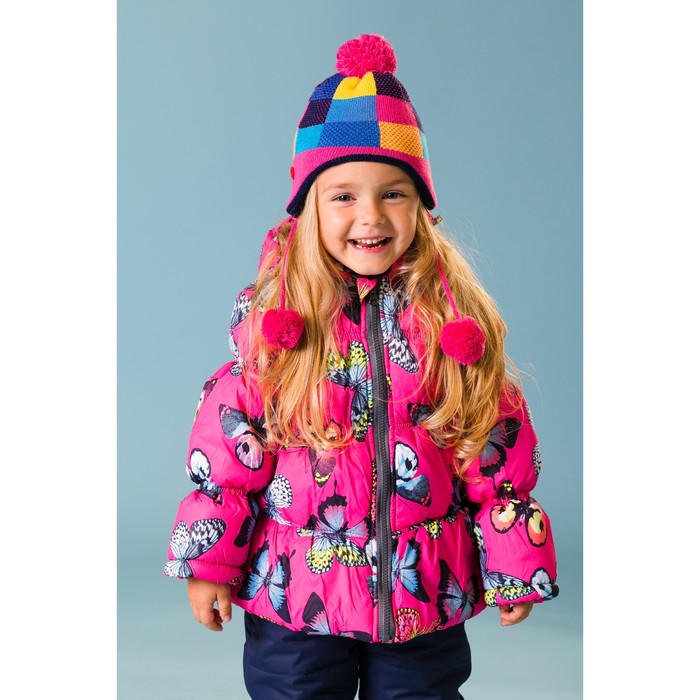 Комплект утеплённый для девочки "Клеточка" (шапка, шарф), р-р 50, цвет розовый