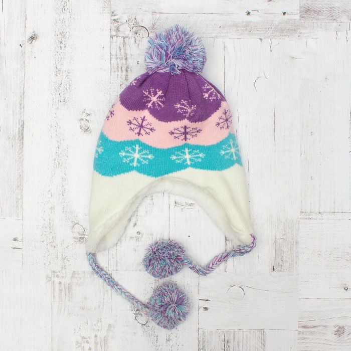 Комплект утеплённый для девочки "Снежинки" (шапка, шарф), р-р 50, цв.розовый/фиолетовый