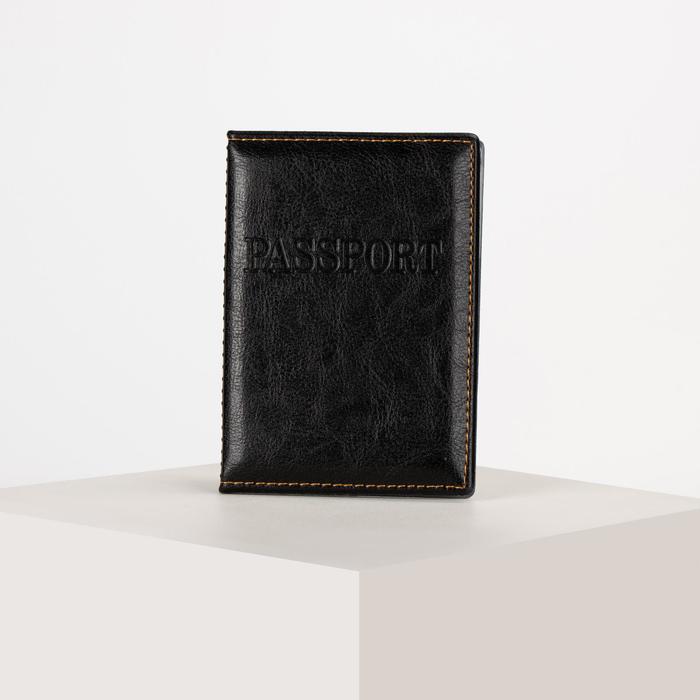 Обложка для паспорта, загран, прошитый, цвет чёрный