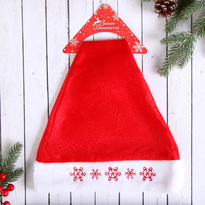 Колпак новогодний "Снежинки" красный 28*38 см