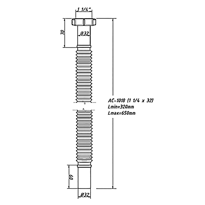 Гофра труба ORIO АС-1018М, 1 1/4 х 32, L=650 мм, с латунной гайкой