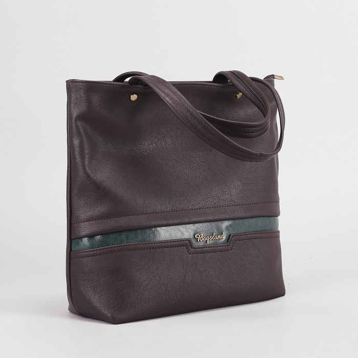 Сумка женская, 35*15*25, 1 отделение на молнии, коричневый/зелёный