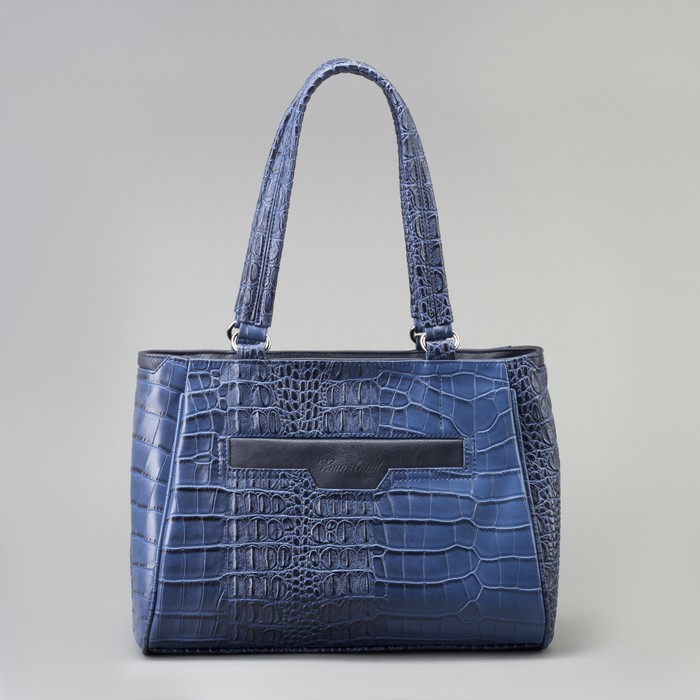 Сумка женская, отдел на молнии, 2 наружных кармана, крокодил синий