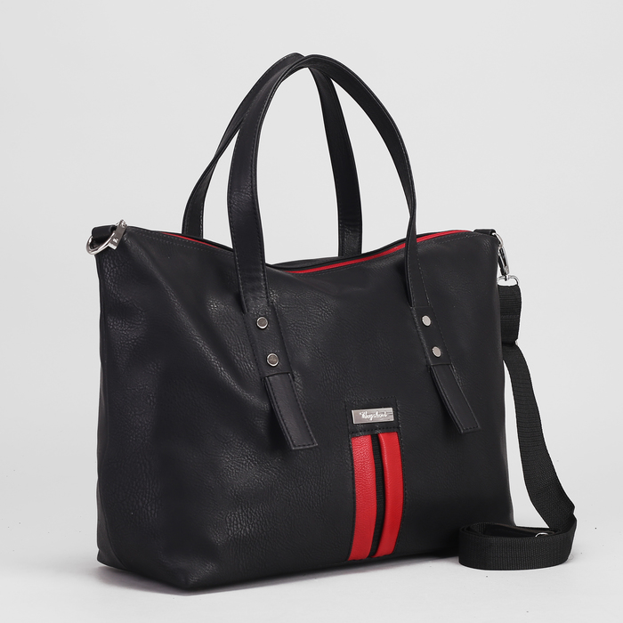 Сумка женская, 1 отдел на молнии, наружный карман, длинный ремень, цвет чёрный/красный