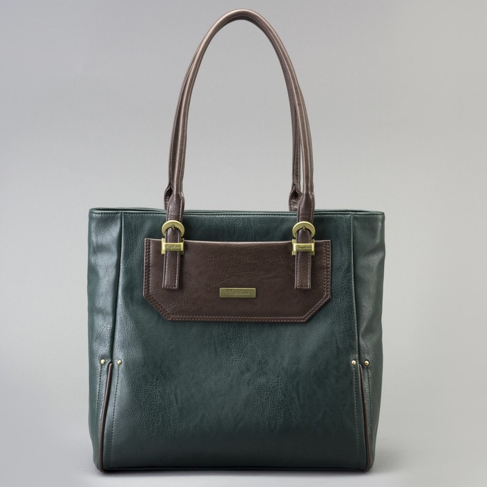 Сумка женская, отдел с перегородкой на молнии, наружный карман, цвет зелёный/коричневый