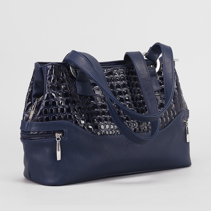 Сумка женская, 3 отдела на молнии, 3 наружных кармана, цвет синий