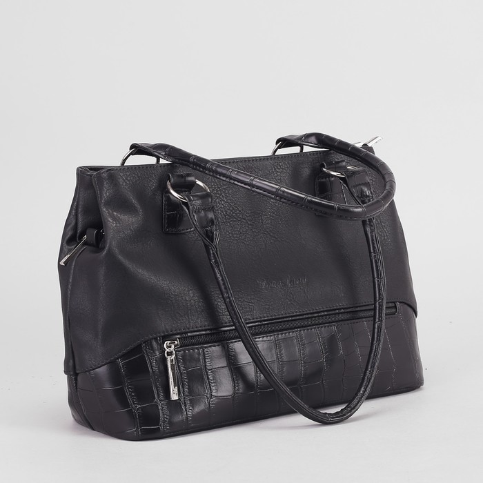 Сумка женская, 3 отдела на молниях, 2 наружных кармана, цвет чёрный