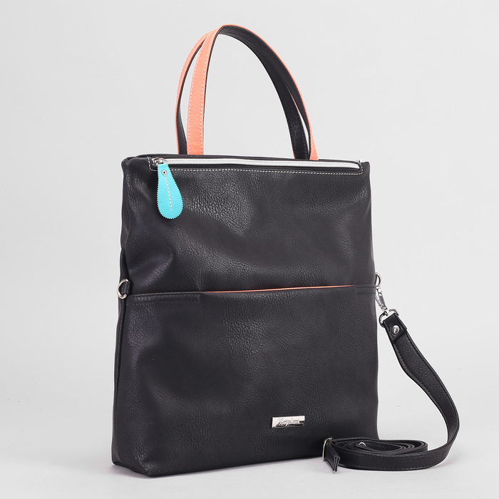 Сумка женская, отдел на молнии с магнитом, наружный карман, цвет чёрный/бирюзовый/оранжевый