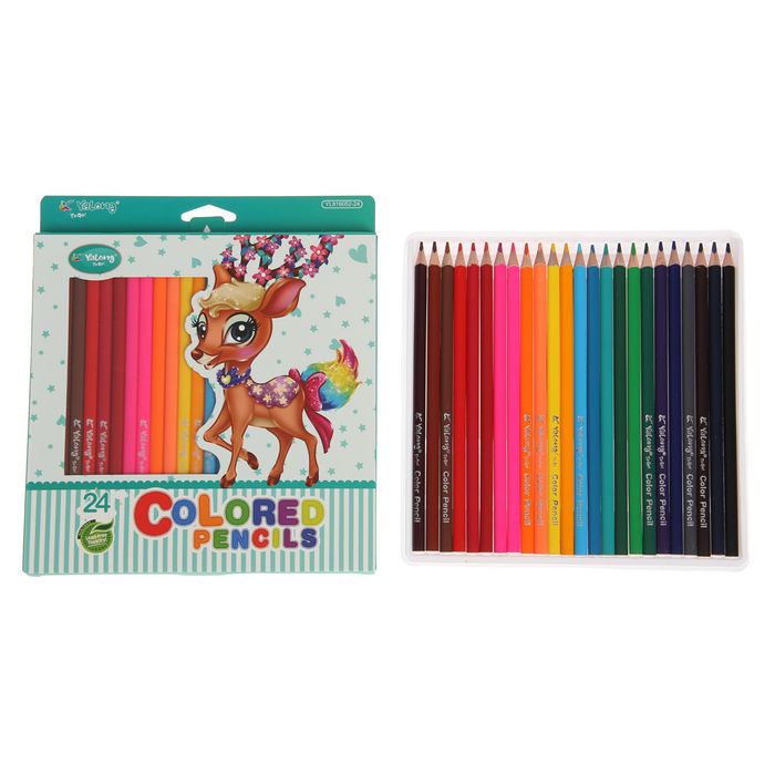 Карандаши 24цв в картонной коробке Yalong заточенные трехгранные МИКС