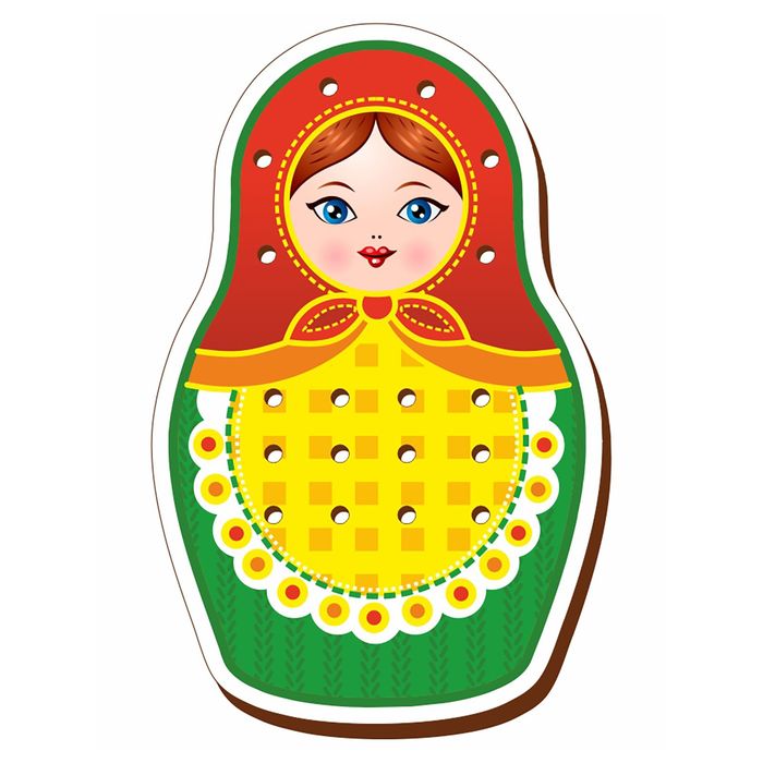 Шнуровка цветная "Матрёшка", красно-зелёная, (головоломка)