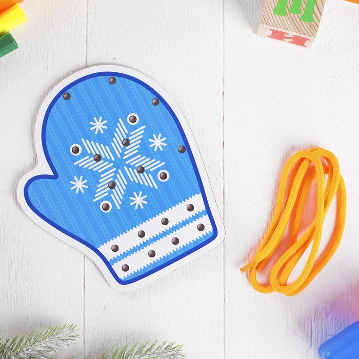 Шнуровка цветная, "Рукавица голубая", шнурок в комплекте