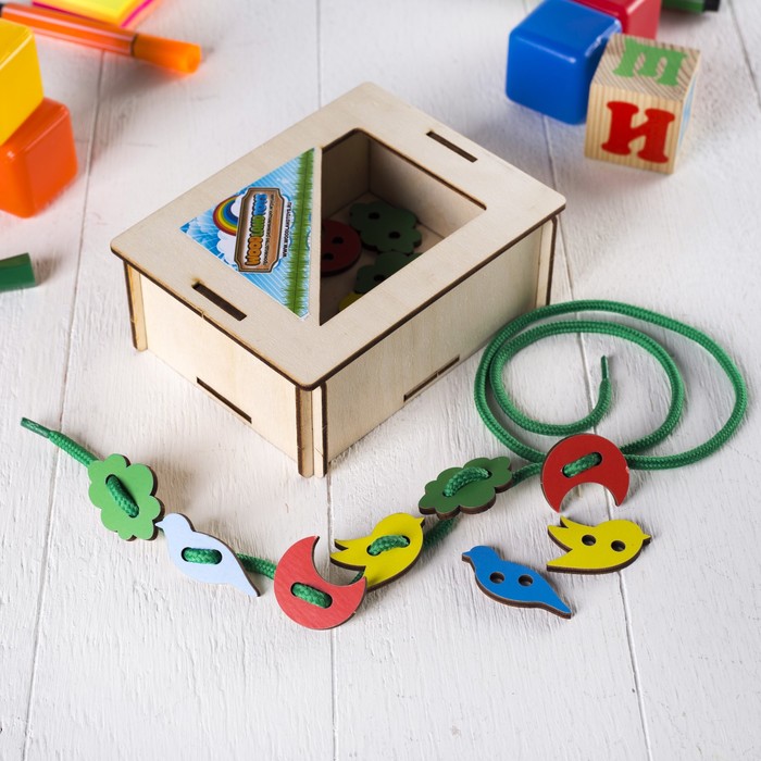 Шнуровка маленькая "Птички, луна, облака", 16 деталей, (головоломка)