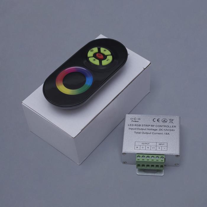 Контроллер Luazon RGB д/модулей/лент, 12V, 216W, высочастотный 2.4ГГц, сенсорн.пульт черный