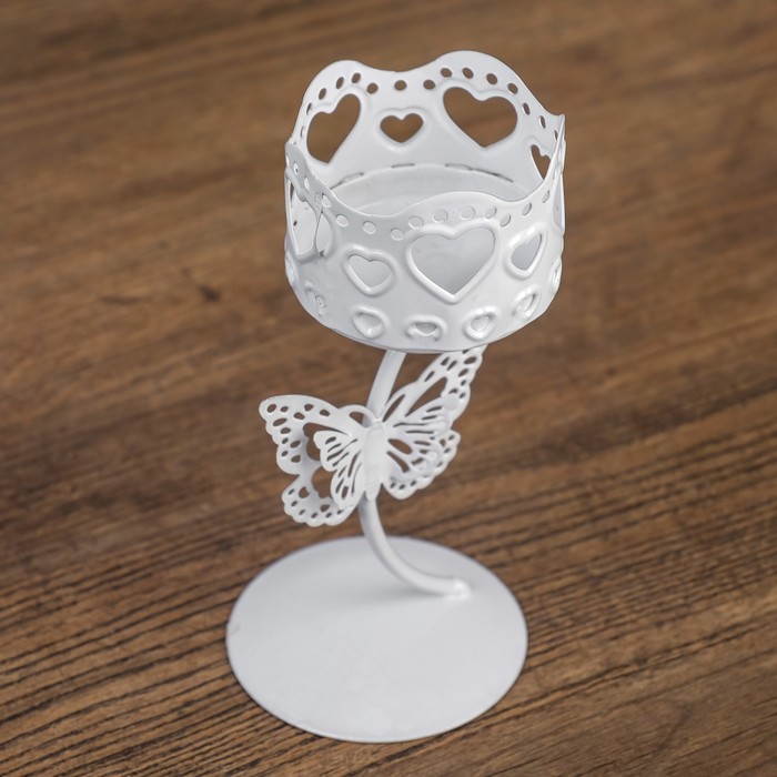 Подсвечник металл на 1 свечу "Бабочка" белый 12х7х7 см