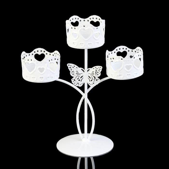 Подсвечник металл на 3 свечи "Бабочка" белый 19х19,5х8 см