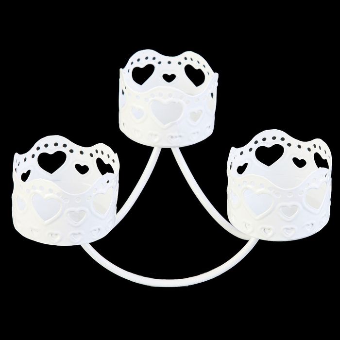 Подсвечник металл на 3 свечи "Сердечность" белый 6,5х15х15 см