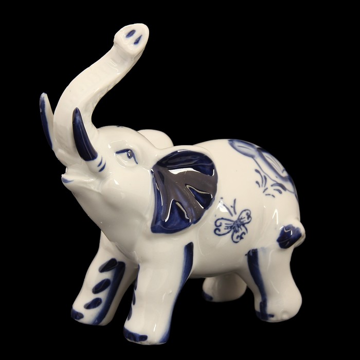 Сувенир керамика "Слон" синяя роспись 14х13х5,5 см