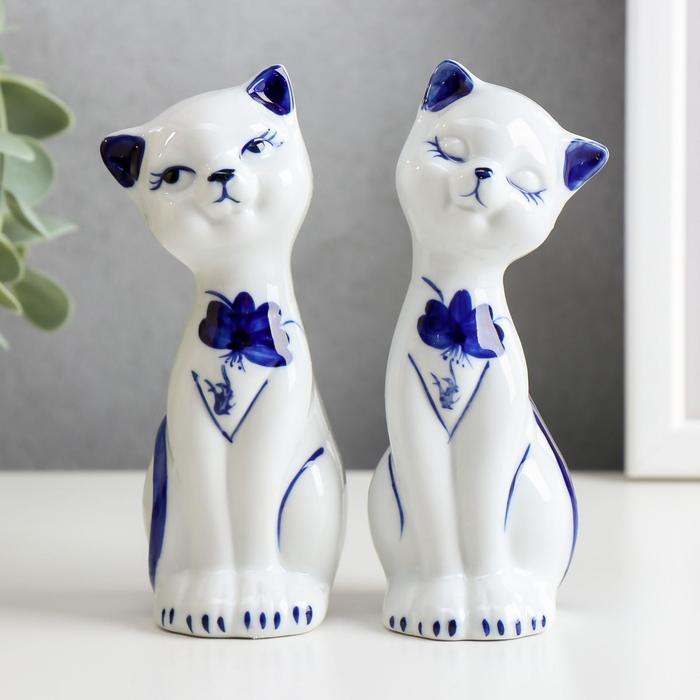 Сувенир керамика "Киски" синяя роспись набор 2 шт 12,5х4х4,5 см