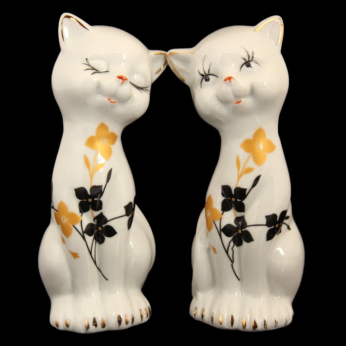 Сувенир керамика "Киски" цветы набор 2 шт 16х5,5х6 см