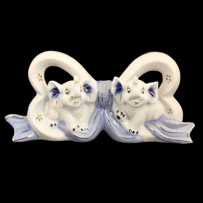 Сувенир керамика "Два слоника с бантом" 10х21х7,5 см