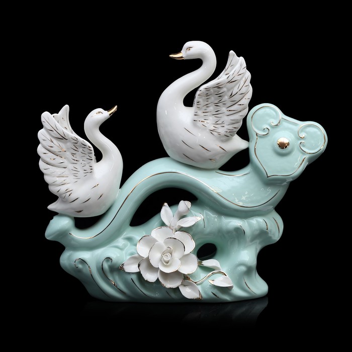 Нэцкэ керамика "Лебеди на жезле Жуи" 28х30,5х8,5 см