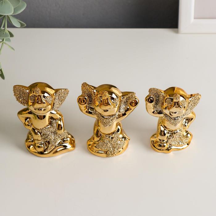 Сувенир керамика "Три золотых слоника" набор 3 шт 7х4,7х2,7 см