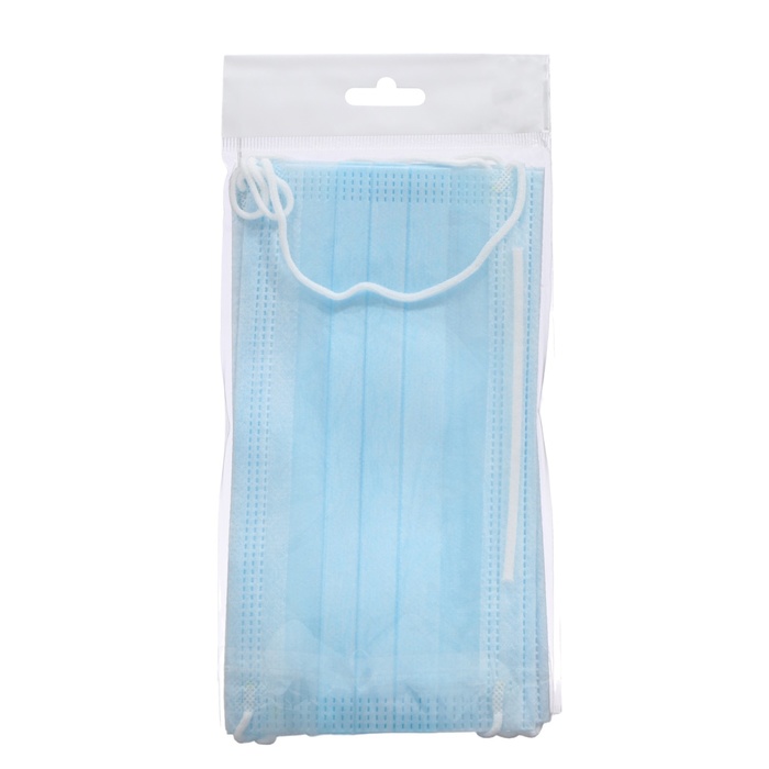 Маска трехслойная на резинках с носовым фиксатором, 3 шт