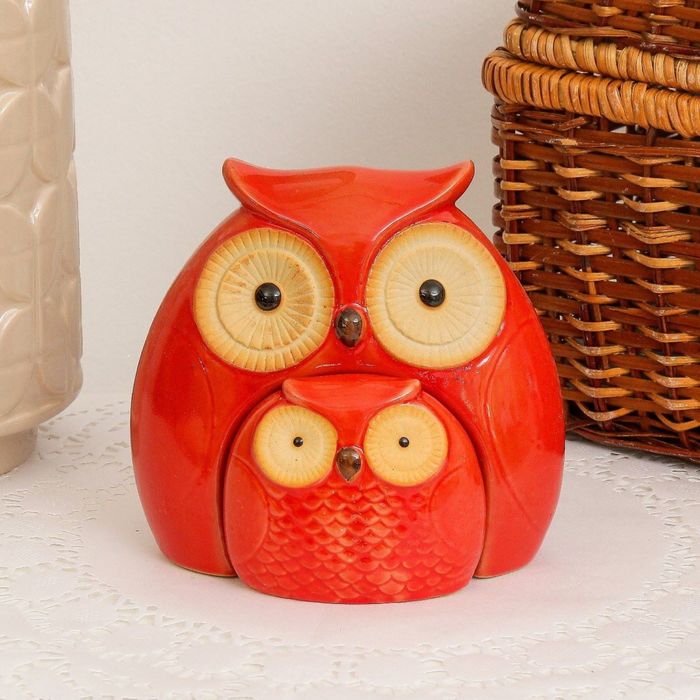 Сувенир керамика "Кирпичные совы" набор 2 шт 11,5х12,5х7,5 см