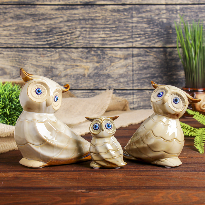 Сувенир керамика "Семейство сов" набор 3 шт 15х14х7 12,5х11х5,5 7,5х5,5х3 см
