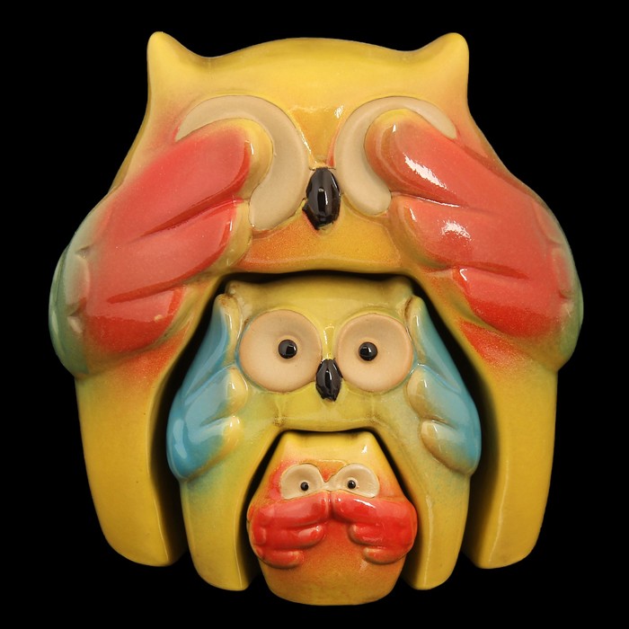 Сувенир керамика "Совы: не вижу, не слышу, не скажу" набор 3 шт 14х14х8,5 см