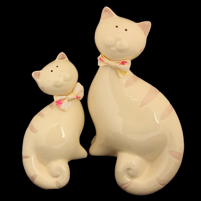 Сувенир керамика "Два котика с бантиком" набор 2 шт 20х10,5х7 14,7х7,5х5 см