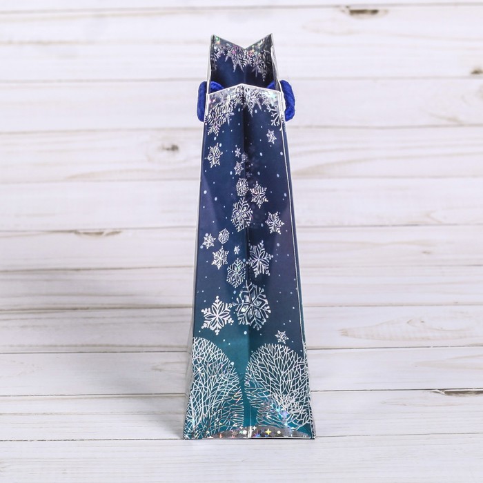 Пакет подарочный голография вертикальный «Сказочного Нового Года!», 18 x 23 × 8 см