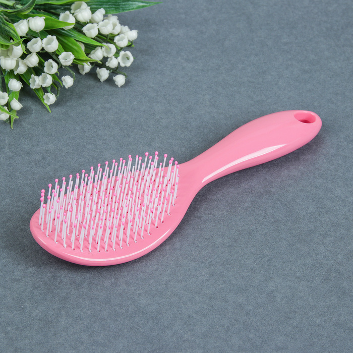 Расчёска массажная, овальная, цвет розовый