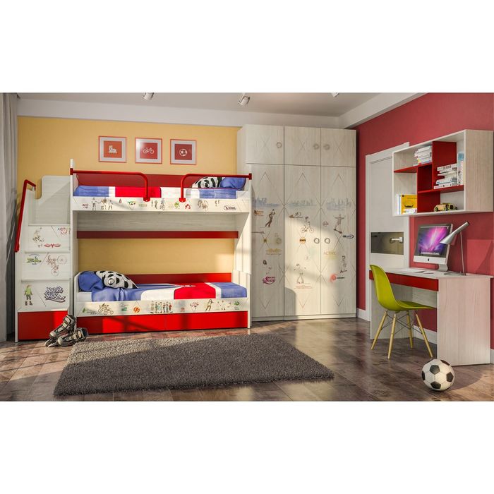 Комод-лестница "Актив", 4 ступени, сосна скандинавия/бургундия