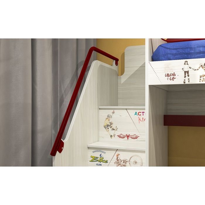 Комод-лестница "Актив", 4 ступени, сосна скандинавия/бургундия