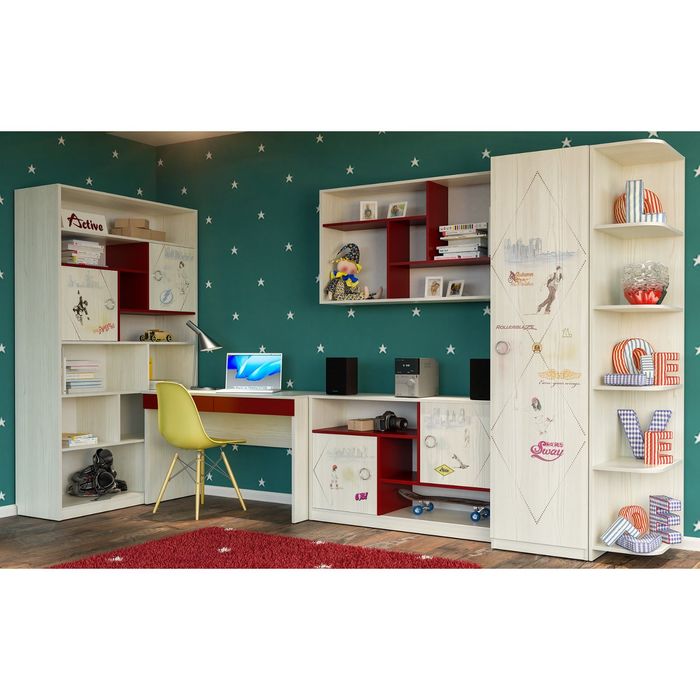 Полка "Актив-1", сосна скандинавия/бургундия