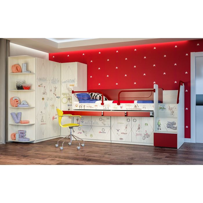 Тумба "Актив-1", сосна скандинавия/бургундия