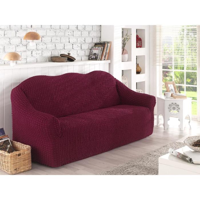 фото Чехол для двухместного дивана karna, без юбки, цвет бордовый