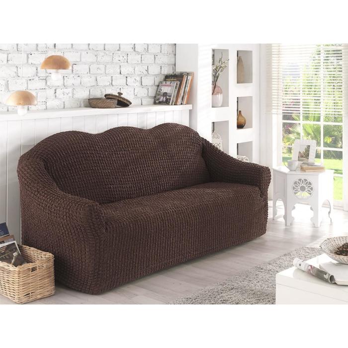 фото Чехол для двухместного дивана karna, без юбки, цвет коричневый