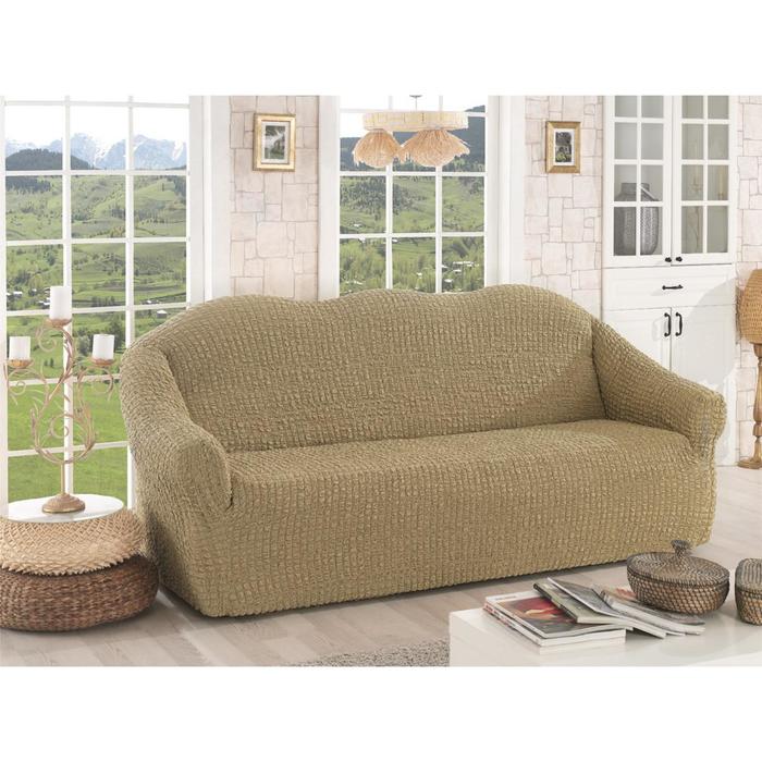 фото Чехол для трёхместного дивана karna, без юбки, цвет бежевый